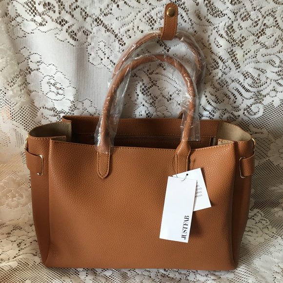 NWT JUSTFAB SATCHEL, OUT OF OFFICE, COGNAC MULTI - Picture 5 of 11